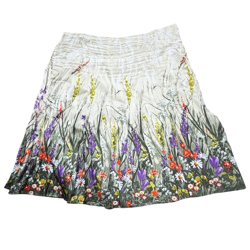 Chicos Silk Cotton Floral Botanical Midi Skirt Wildflower Print Womens Size 3‎